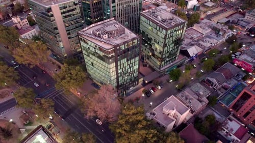 Flying Over Business Buildings In The District Of Providencia In Santiago, Chile. aerial
