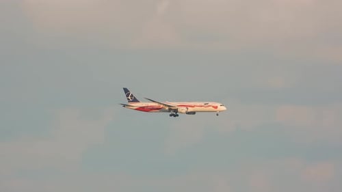 Passenger Plane Ascending in a Cloudy Blue Sky