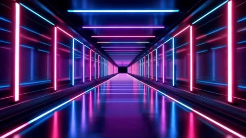 Futuristic Neon Corridor Tunnel with Cyberpunk Glow