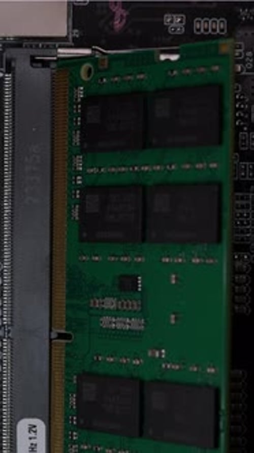 RAM DDR4 Sodimm Installation in PC with Connector on Motherboard Background