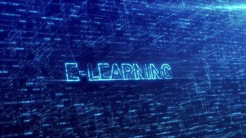 E-Learning Concept Over Blue Futuristic Technology Network with Digital Cyberspace Background