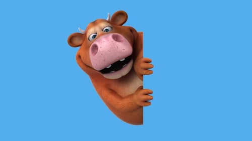 Fun 3D cartoon cow with a blank sign (with alpha channel included)