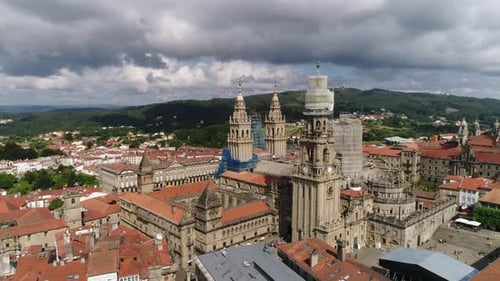 Vue aérienne de la cathédrale et de la ville de Saint-Jacques-de-Compostelle, Galice, Espagne