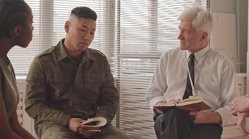 Asian Soldier Talking to Professor at Military College