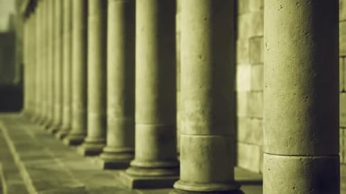 Tranquil Passage Featuring Aged Columns and Soothing Lighting Effects