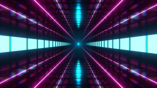 Cyan And Pink Square Neon Tunnel Background VJ Loop l 4K