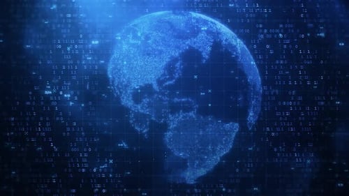 Animated Binary Numbers over Futuristic Digital Globe Background