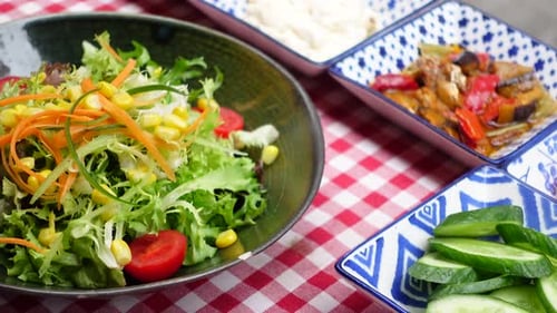 Close Up Bowl of Mixed Vegetables Salad
