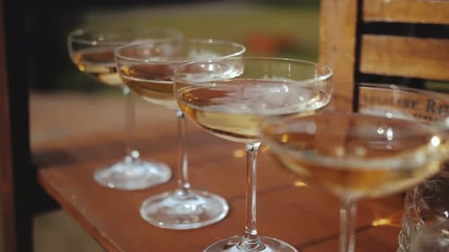 Serving a Buffet with Four Glasses of Champagne