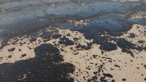 Beach and Sea are Polluted with Fuel Oil Coastline Coastline Oil Spill Impact Pollution Waste
