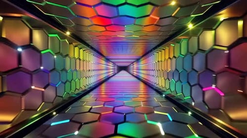 Colorful Sci Fi Neon Glowing Hexagonal Corridor