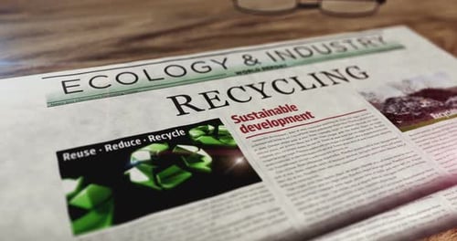 Animated Newspaper Featuring Recycling and Sustainable Development Headlines