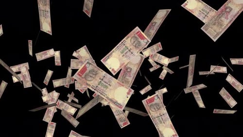 Money Explosion - 1000 Indian Rupee Bills - I - Transition Blast From Center - Alpha Channel - 4K