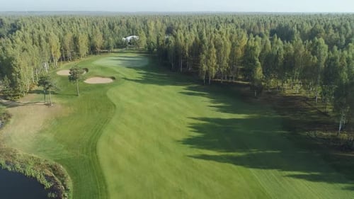 Green Fields in Summer Sunny Day Aerial View of Golf Course in Forest Area Golf Club View of the