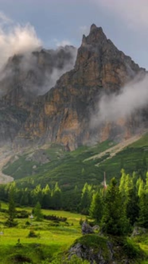 Vertical View Of Mountains Hills and Nature in Dolomites, Italy