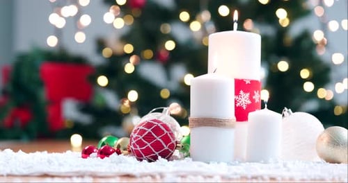 Christmas Scene with Candles and Ornaments