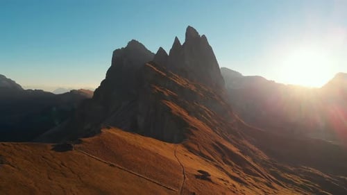 Aerial Drone Footage View on Majestic panorama of beautiful sunset or sunrise in the Italian picture