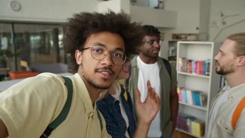 African American Male Man Guy Influencer Student Webcam View Take Selfie Picture with Friends