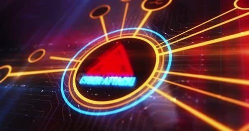 Digitales 3D-Konzept mit Warnsymbol für Cyberangriffe