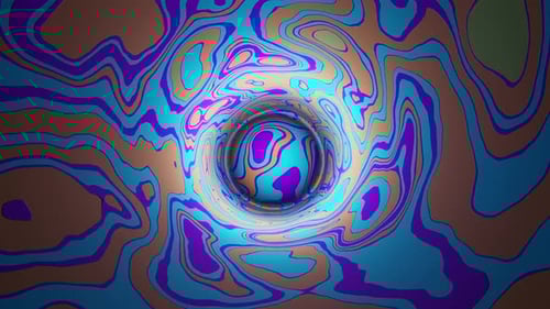 Colorful round tunnel with a rolling ball. Loop animation