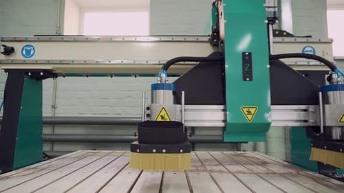 CNC Machine Moving on Wood Surface