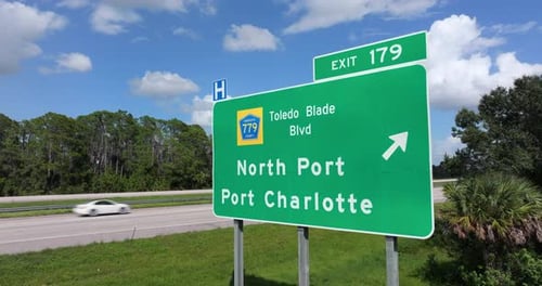 Interstate Freeway Exit Sign in Florida USA I75 Highway Interchange with Direction to North Port and