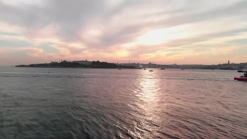 Istanbul Maiden's Tower and the historical peninsula aerial view
