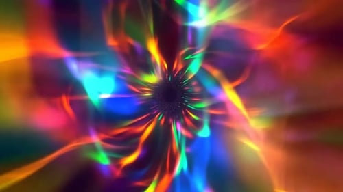Abstrakter Raumtunnel mit bunten prismatischen Lichtstrahlen