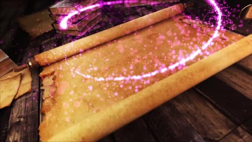 Magical Scroll Reveal with Sparkling Pink Particles