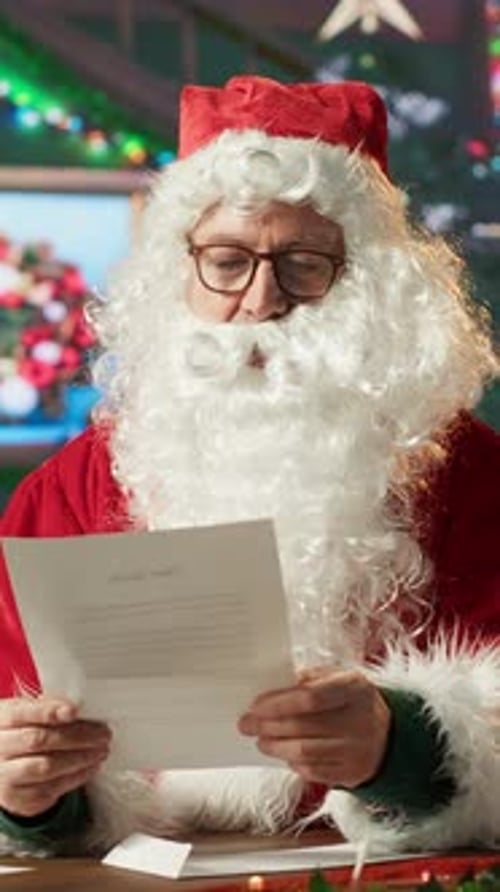 Vertical Video Father Christmas Reading the Names on the Naughty List with Bad Kids
