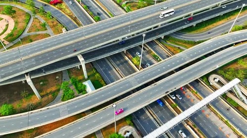Interchange roads or highway interchanges from aerial view, Drone