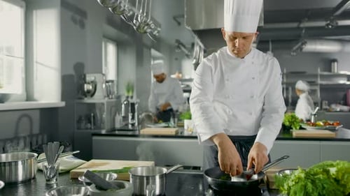 Famous Restaurant Chef Puts Fish on a Hot Pan. He Works in a Modern Kitchen.