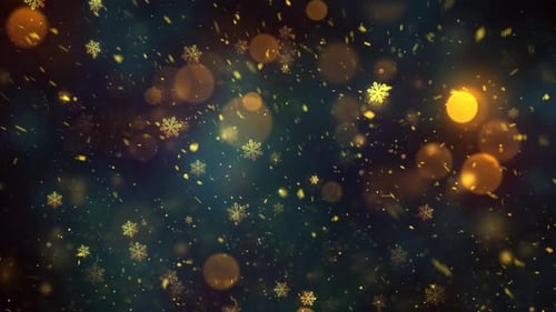 Festive Golden Snowflakes and Bokeh Falling Particles Loop Background