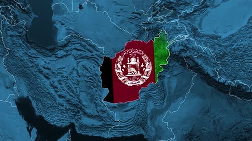 Animated Map of Afghanistan Flag Reveal and Border Highlight