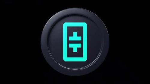 Rotation 3D de la pièce THETA Network à 360 degrés en noir par jeton de cryptomonnaie Seemless Loop