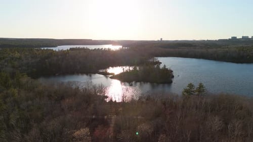 Aerial View of Long Lake Halifax Canada Sunset in the National Forest
