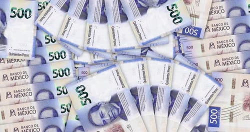Mexico Pesos MXN 500 banknotes in a fan mosaic pattern loop