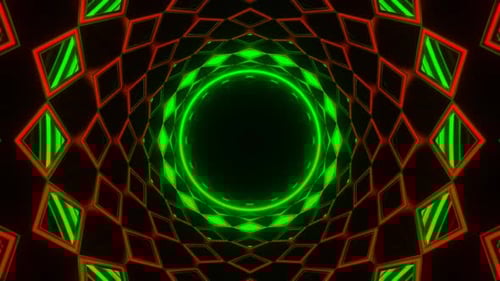 Green And Red Neon Circle In Mirror Tunnel Background Vj Loop In 4K