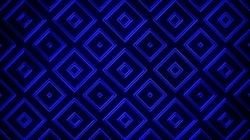 Blau auf schwarzem abstraktem neonglühendem quadratischem Musterhintergrund Vj Loop-Animation in HD