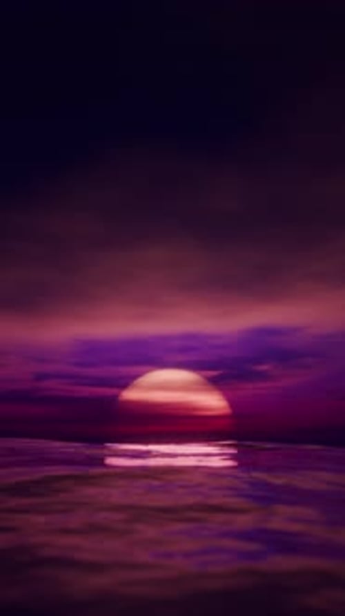 Purple Sunset Calm Ocean Glowing Reflection Under Violet Clouds in a Seamless Loop