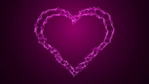 Abstract Glowing Pink Digital Heart Outline Animation Loop