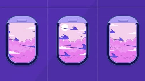 Rayons, poissons volant dans un avion, Windows, fond de dessin animé Lo Fi