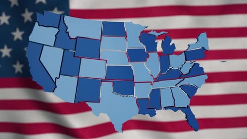 Las piezas del rompecabezas de Estados Unidos se unen con la bandera de los Estados Unidos detrás