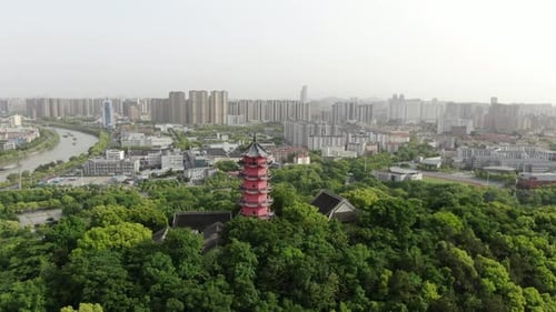 Aerial View of Pagoda on Huishan Mountain Wuxi Jiangxu Province China