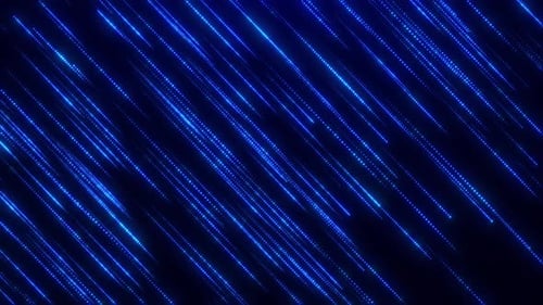 Neon rain of particles, falling line background, motion of a stream of glowing bright particle