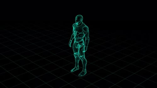 Digital Avatar On A Rotating Grid 360 Degree View