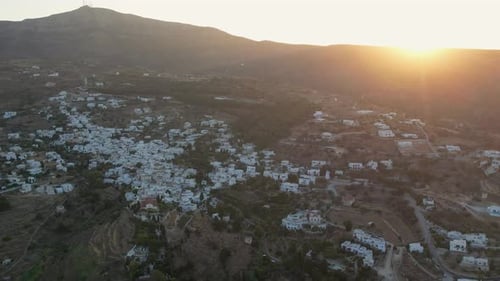 Aerial View of Remote Town at Sunrise or Sunset