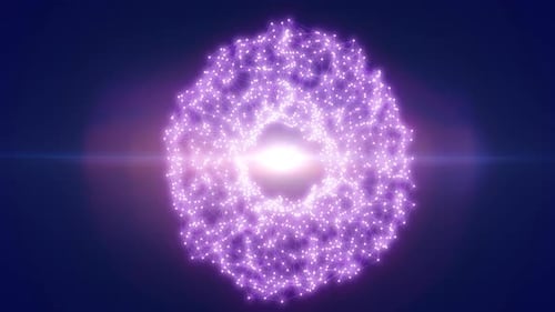 Vivid violet digital sphere composed of glowing nodes and connecting lines