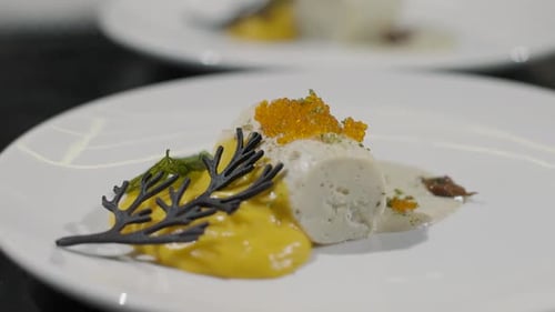 Close up view an exclusive dish from the chef. Italian cuisine, restaurant main course dish