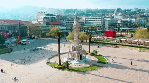 Izmir clock tower - 4k drone shot of the historical clock tower, the symbol of Izmir